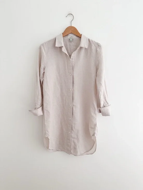 J.Crew Linen Blend Tunic Shirt Neutral Button Down Minimalist Relaxed Top XS - Picture 7 of 7